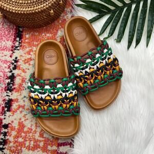 $850 Chloe Colorful Slip On Platform Wavy Woven Leather Slides Sandal 35 / 5